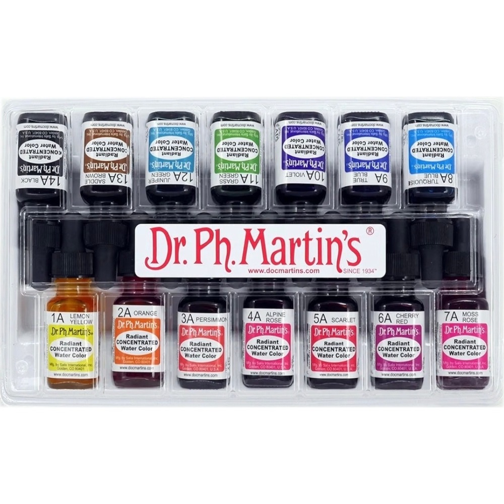 Dr. Ph. Martin's Radiant Concentrated Water Color Set A 14 Colors 0.5oz Bottles